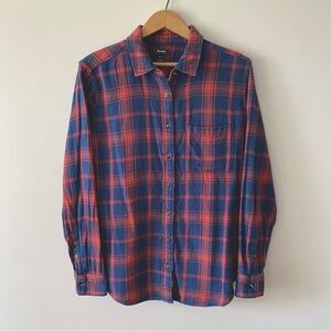 Roots blue and red check flannel shirt blouse size medium womens